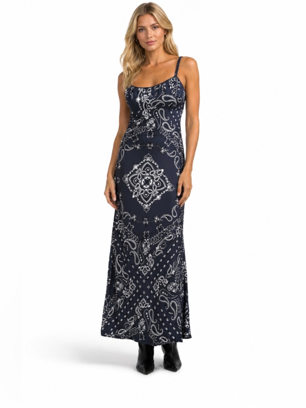 NWT ✧💙 Camila Coelho💙✧ Navy & White Paisley Slip Maxi Dress M - Picture 3 of 5